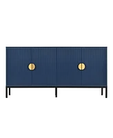 Vertical-Striped Four-Door Sideboard with Metal Legs and Semi-Circular Handles