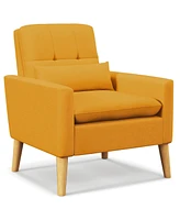 Accent Chair with Lumbar Pillow Rubber Wood Legs Padded Cushions