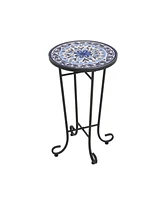 Patio Side Table,Blue+Black