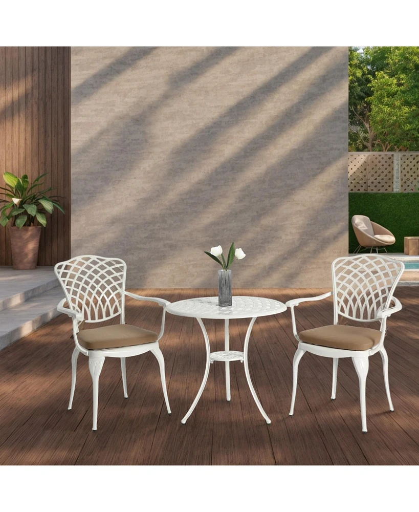 3-Piece Patio Bistro Set with Cushion and Umbrella Hole