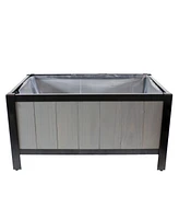 Steel-Framed Acacia Wood Rectangular Planter Box - 15.5" H Wooden Raised Garden Bed with Removable Bag Gray