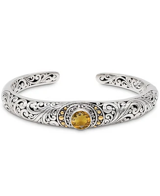 Devata Citrine & Bali Filigree Cuff Bracelet in Sterling Silver and 18K Gold Accents