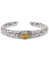 Devata Citrine & Bali Filigree Cuff Bracelet in Sterling Silver and 18K Gold Accents