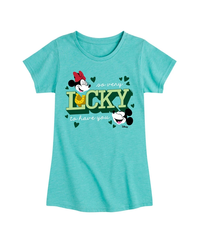 Disney Big Girls Minnie Mickey St Patrick's Day Lucky Graphic Short Sleeve T-Shirt