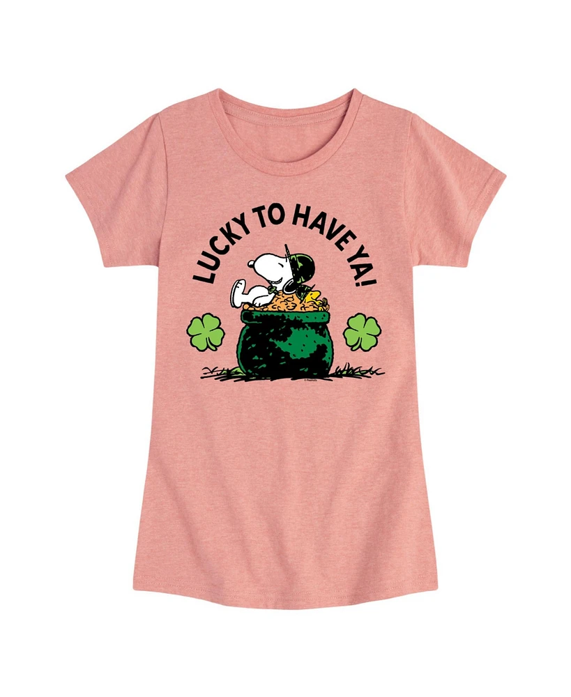 Peanuts Big Girls Snoopy Lucky To Have Ya St Patrick's Day Graphic Short Sleeve T-Shirt