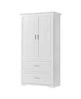 Tall Bathroom Storage Cabinet, Cabinet with Two Doors and Drawers, Adjustable Shelf, Mdf Board, White