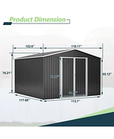 10x10 Ft Outdoor Metal Storage Shed with Lockable Doors and Frame