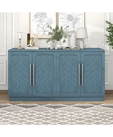 Antique Blue Sideboard with Adjustable Shelves and Silver Handles