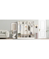 Hall Tree with Bench and Cube Storage (8 Hooks, White)