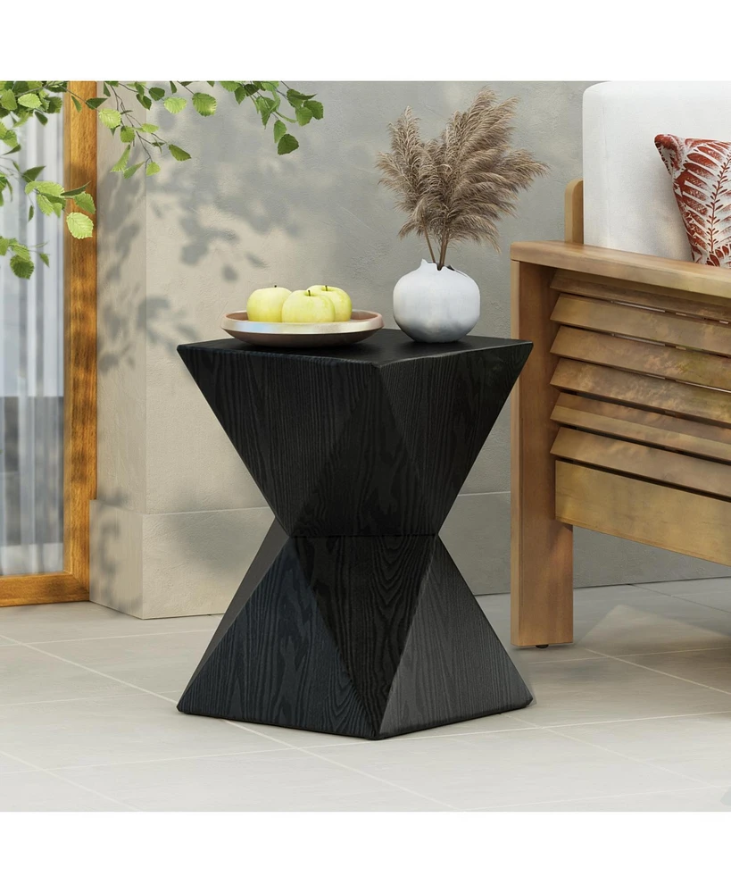 Concrete Side Table with Prismatic Shape and Wood Grain Texture