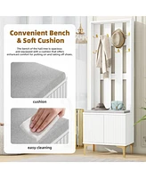 Modern 4-in-1 Hall Tree with Cushion and Adjustable Shelves, 70.8