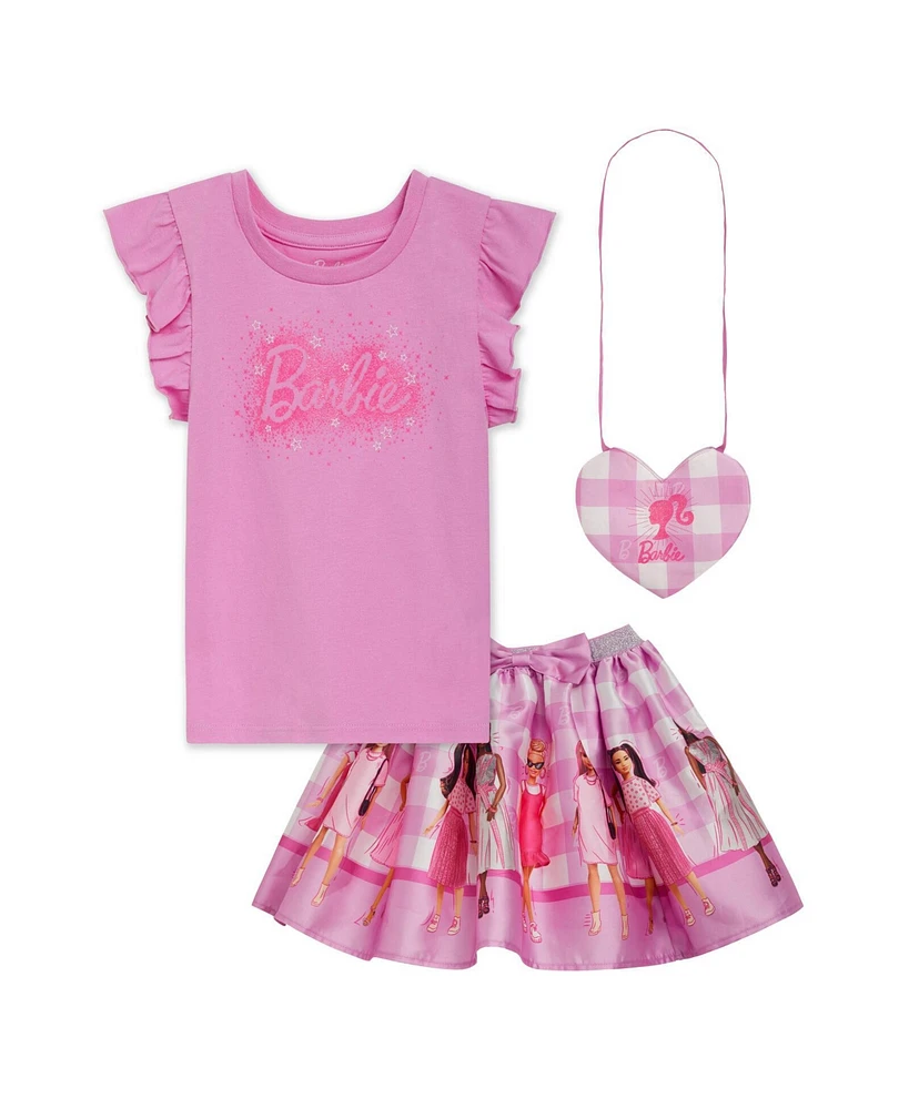 Barbie Tank Top, Satin Skirt and Crossbody Bag 3 Piece Outfit Set