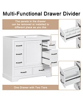 36" Bathroom Vanity with Sink Combo, Six Drawers, Multi-Functional Drawer Divider, Adjustable Shelf, White