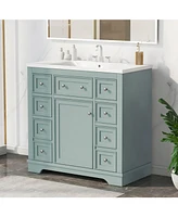 36" Bathroom Vanity with Sink Combo, One Cabinet and Six Drawers, Solid Wood and Mdf Board, Green