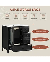 30" Bathroom Vanity with Sink, Bathroom Vanity Cabinet with Three Drawers and Door, Solid Wood and Mdf, Black