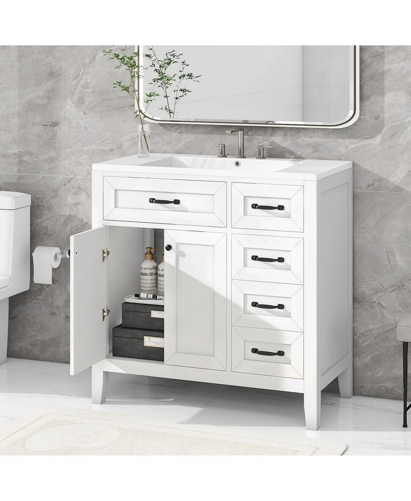 36" Bathroom Vanity with Sink Combo, White Bathroom Cabinet with Drawers, Solid Frame and Mdf Board