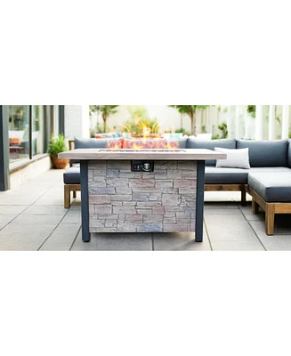 44-Inch Outdoor Fire Pit Table with 50K Btu, Cultured Stone Effect