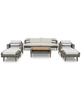 All-Weather 6-Piece Wicker Sofa Set with Double Cushions and Wood Accents