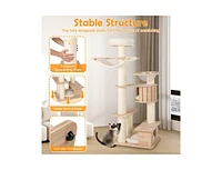 Tall Cat Tree with Cozy Top Perch & Washable Plush Cushions Comfortable & Stylish Cat Tower