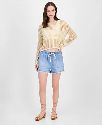 Celebrity Pink Juniors' Pull-On Utility Chambray Shorts