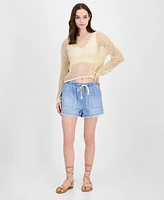 Celebrity Pink Juniors' Pull-On Utility Chambray Shorts