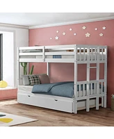 Twin Pull-Out Bunk Bed with Trundle Wooden Ladder