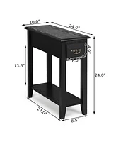 Gymax Set of 2 Nightstand 2 Tier End Bedside Sofa Side Table w/Drawer &Shelf
