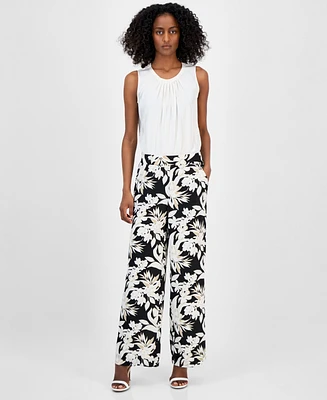 Anne Klein Women's Printed Pull-On Wide-Leg Pants