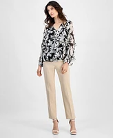 Anne Klein Women's Floral-Print Ruffle-Trim Blouse