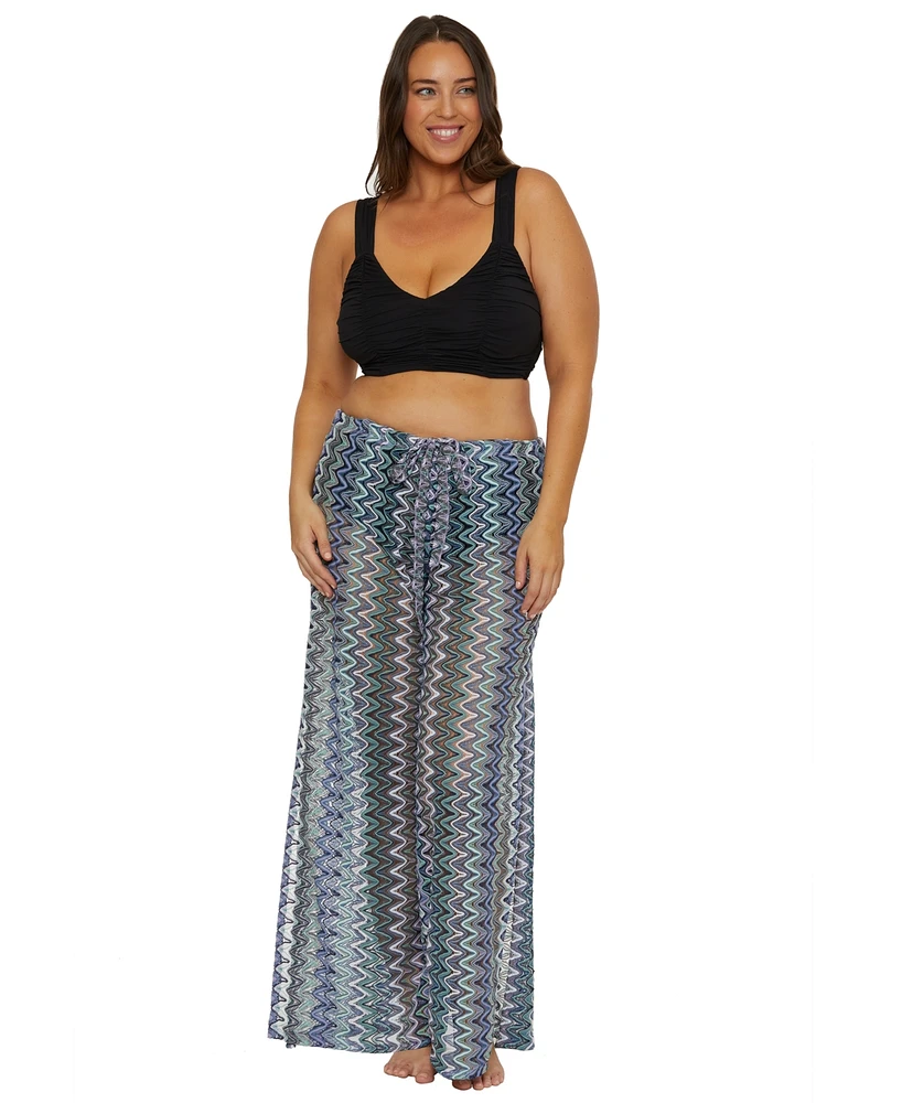Becca Etc Plus Sundown Stripe Crochet Split-Leg Pants Swim Cover-Up