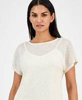 Anne Klein Women's Metallic Box Stitch Top