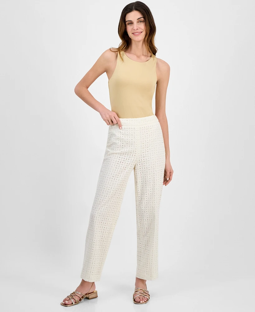 Anne Klein Women's Pull-On Embroidered Eyelet Pants