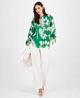 Anne Klein Women's Split-Neck Tie-Cuff Blouse