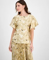 Anne Klein Women's Printed Boat-Neck Flutter-Sleeve Top