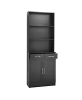 Bathroom Storage Cabinet, Cabinet with Two Doors and Drawers, Adjustable Shelf, Three-layer Open Shelf, Mdf Board, Black