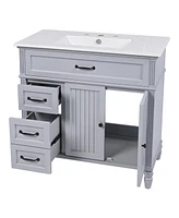 36" Bathroom Vanity with Sink, Bathroom Cabinet with Drawers, Solid Frame and Mdf Board, One Package, Grey