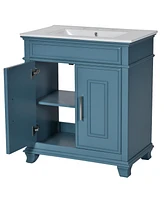 30" Ceramic Sink Vanity Set with Storage Shelf and Cabinet