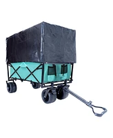 440lbs Collapsible Wagon with Strapping, Beach, Utility, Grocery, Camping, Gardening, Fishing