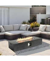 56" Fire pit Table for Outside, 50,000 Btu Large Rectangular Stone Gas Fire pit with Lava Rocks & Rain Cover