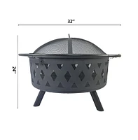 Fire Pit 32 Inch Outdoor Wood Burning Firepit with Screen Patio round about the moon and stars