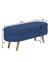 Ottoman Oval Storage Bench,Rubber Wood Legs,Blue(43.5"x16"x16")