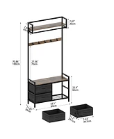 5-in-1 Entryway Bench with Drawers, Hooks, and Shoe Rack