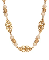 2028 Faux Cultivated Pearl Filigree Station Collar Necklace