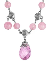 2028 Pink Beaded Briolette Pendant Necklace