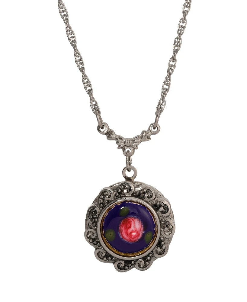 2028 Floral Enamel Round Locket Necklace