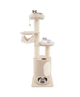 Wooden Cat Tower Tree with 2-Story Condo & Washable Cushions Stylish & Cozy Multi-Level Cat Furniture