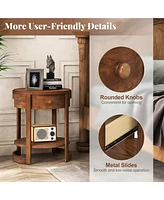 Gymax 2PCS Nightstand w/ Shelf & Wood Grains Drawer Round End Table for Living Room