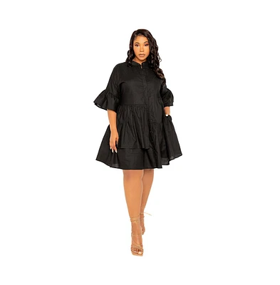 Buxom Couture Plus Linen Flutter Mini Dress