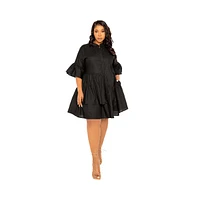 Buxom Couture Plus Linen Flutter Mini Dress