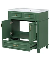 30" Green Bathroom Vanity with Resin Sink and Soft Closing Doors